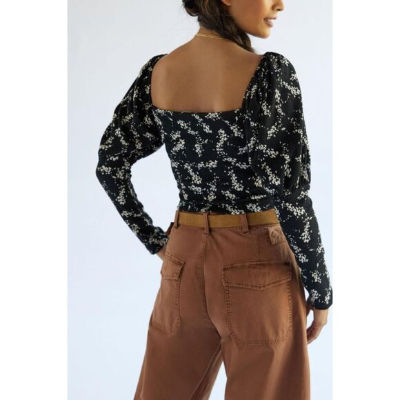 Anthropologie Sweetheart Top‎ Black Floral Long Puff Sleeve Blouse Top Size XS - Picture 3 of 9